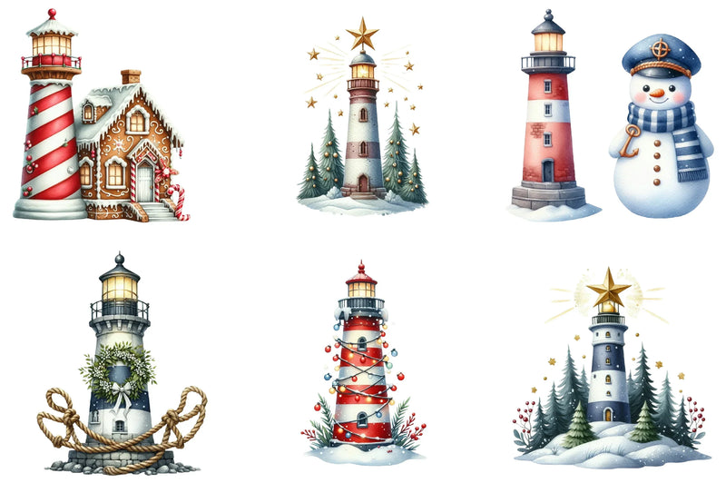 Christmas Lighthouse Clipart Bundle - CraftNest - Digital Crafting and Art