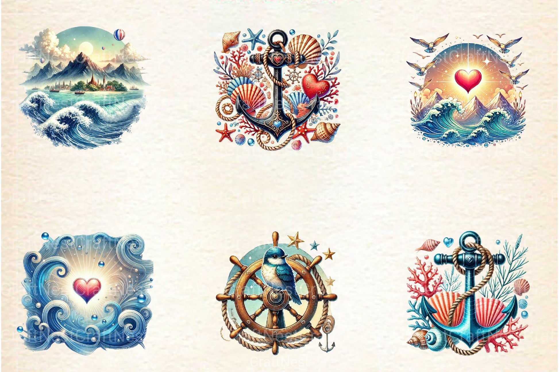 Nautical Valentine's Clipart Bundle - CraftNest - Digital Crafting and Art