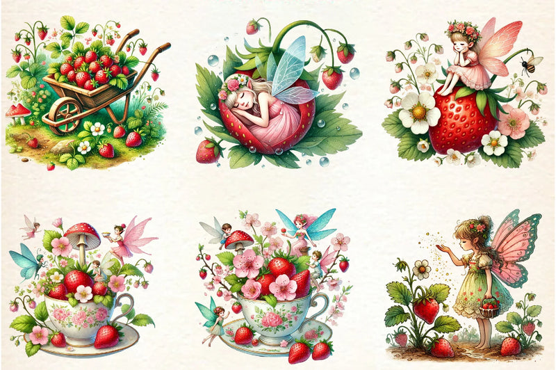 Spring Strawberry Fairy Garden Clipart Bundle - CraftNest - Digital Crafting and Art