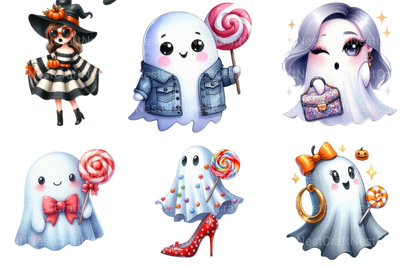 Trendy Ghost Halloween Clipart Bundle - CraftNest - Digital Crafting and Art