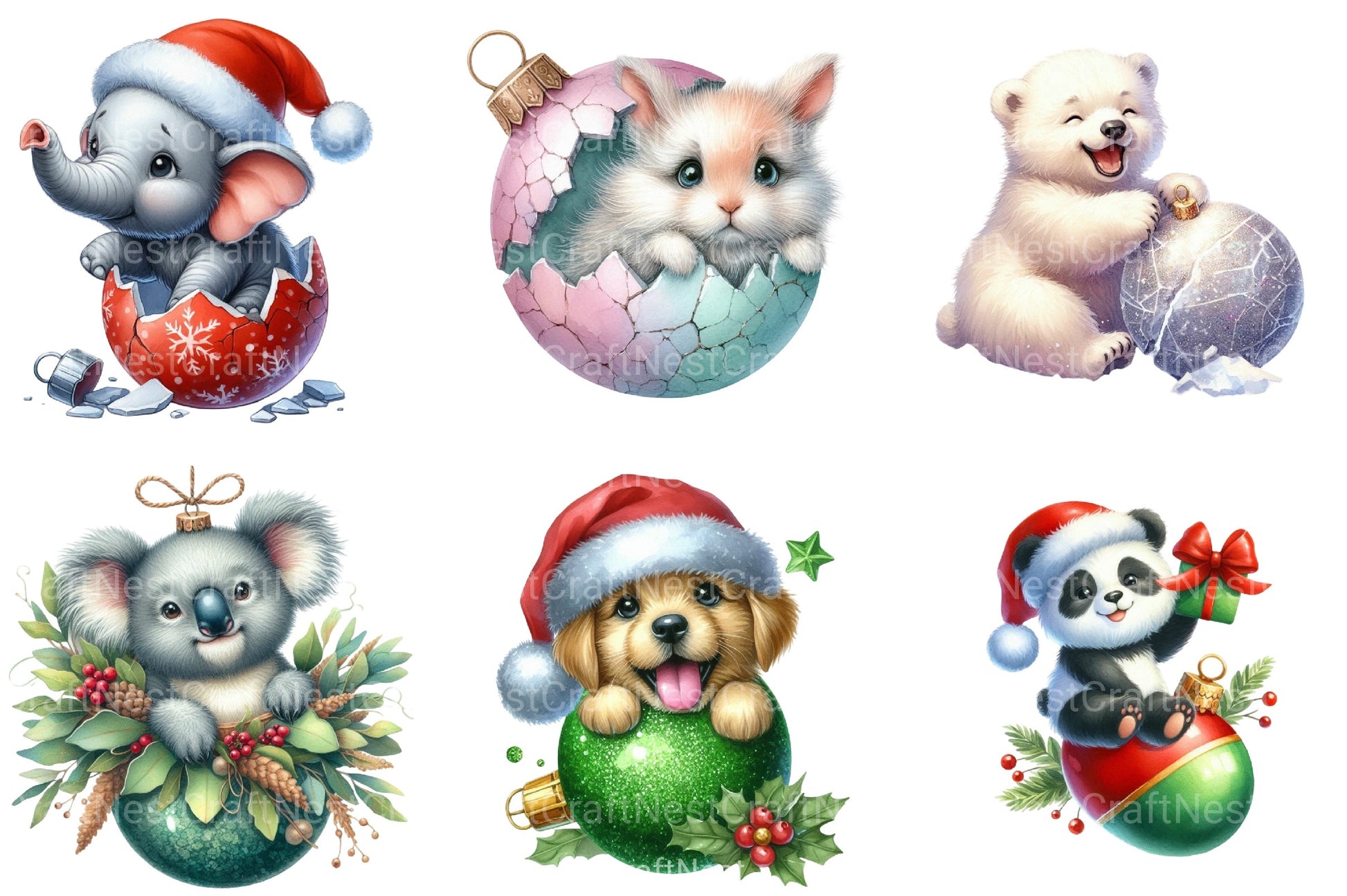 Christmas Animal Ornaments Clipart Bundle - CraftNest - Digital Crafting and Art
