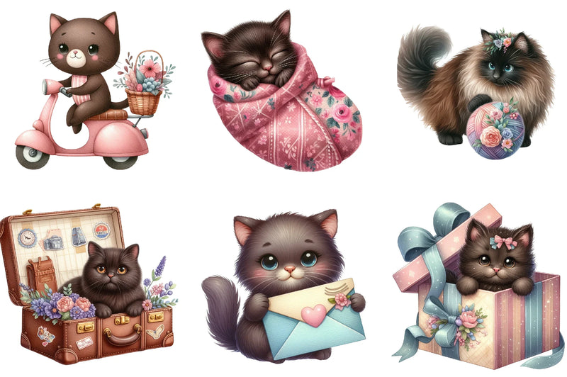 Cute Dark Brown Cat Clipart Bundle - CraftNest - Digital Crafting and Art