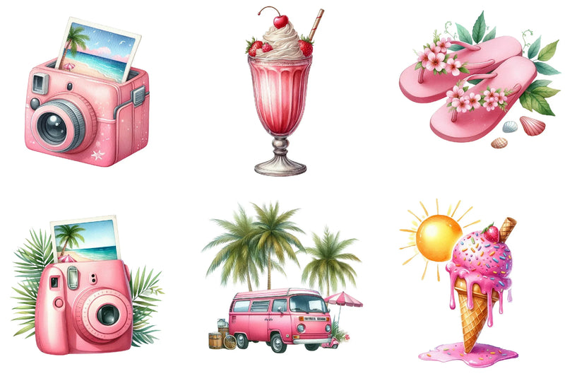 Pink Summer Clipart Bundle - CraftNest - Digital Crafting and Art