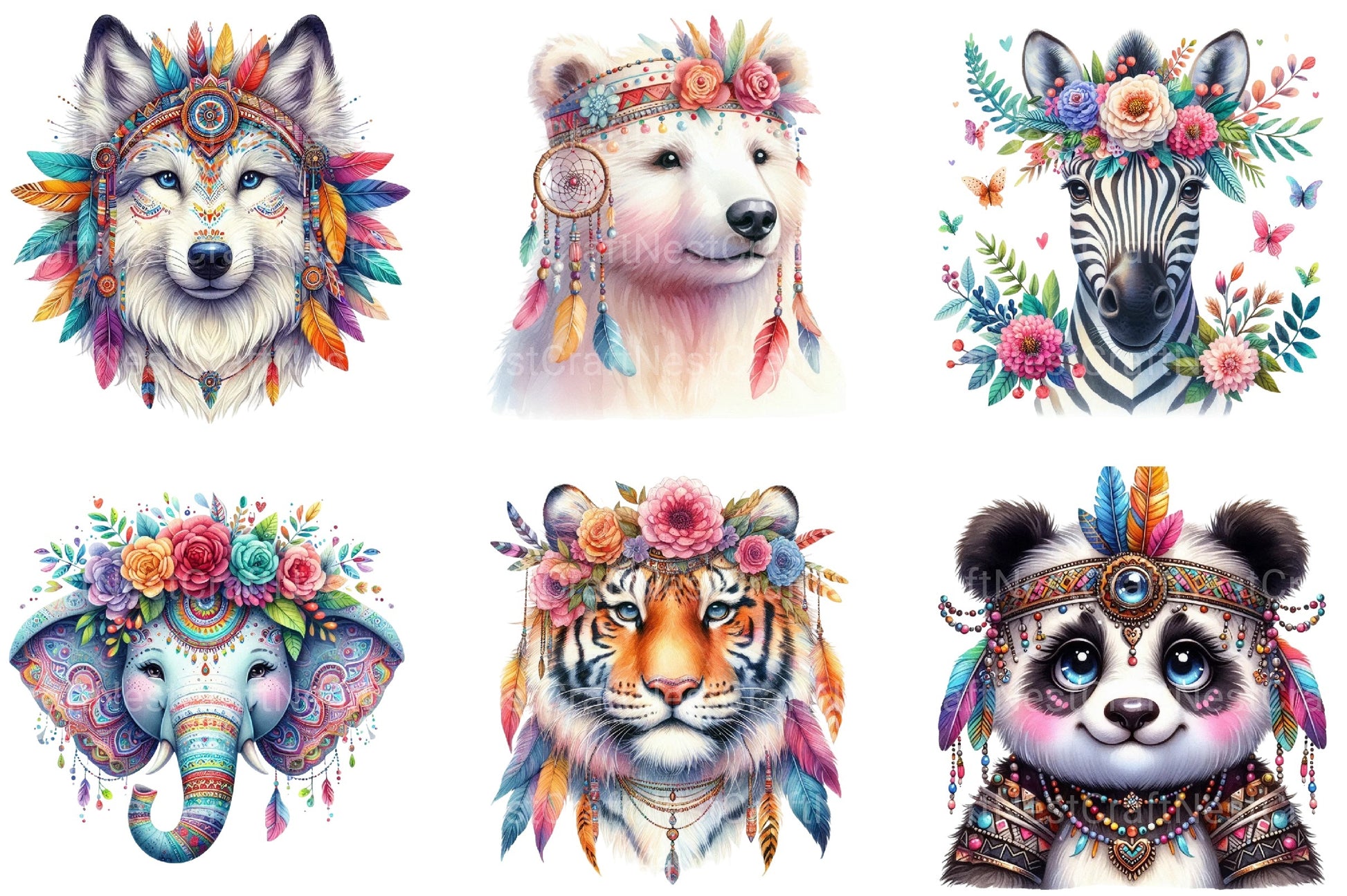 Boho Animal Portraits Clipart Bundle - CraftNest - Digital Crafting and Art