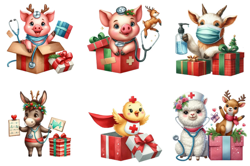 Cute Farm Animal Nurse Clipart Bundle - CraftNest - Digital Crafting and Art