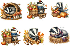 Autumn Cute Badger Clipart Bundle - CraftNest - Digital Crafting and Art
