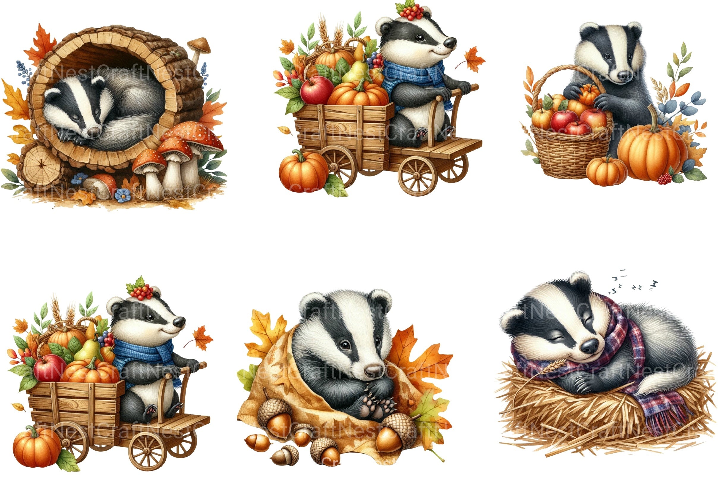 Autumn Cute Badger Clipart Bundle - CraftNest - Digital Crafting and Art