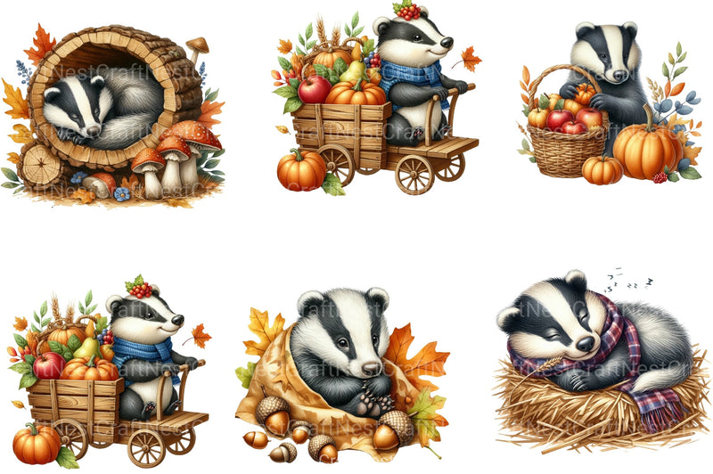 Autumn Cute Badger Clipart Bundle - CraftNest - Digital Crafting and Art