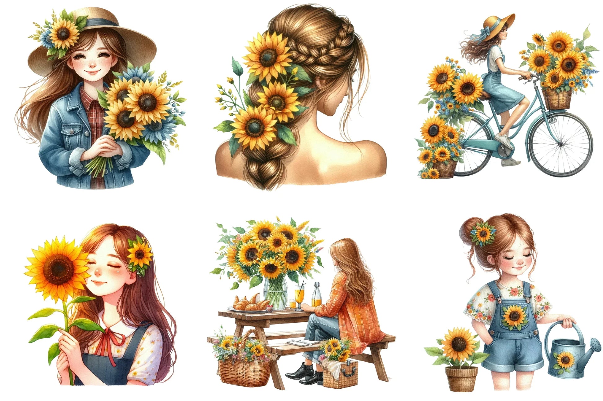 Sunflower Woman Clipart Bundle - CraftNest - Digital Crafting and Art