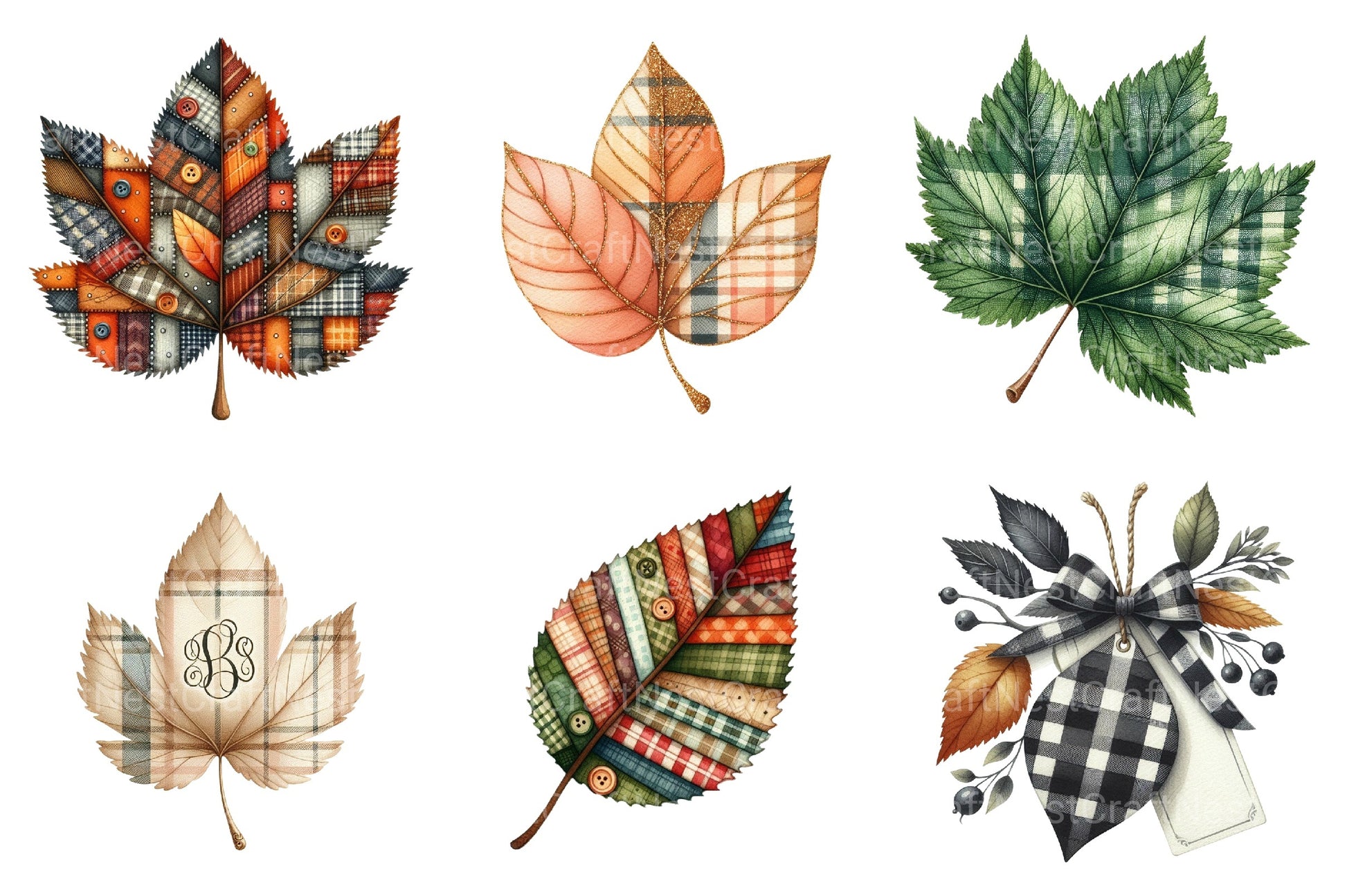 Autumn Plaid Leaf Clipart Bundle - CraftNest - Digital Crafting and Art