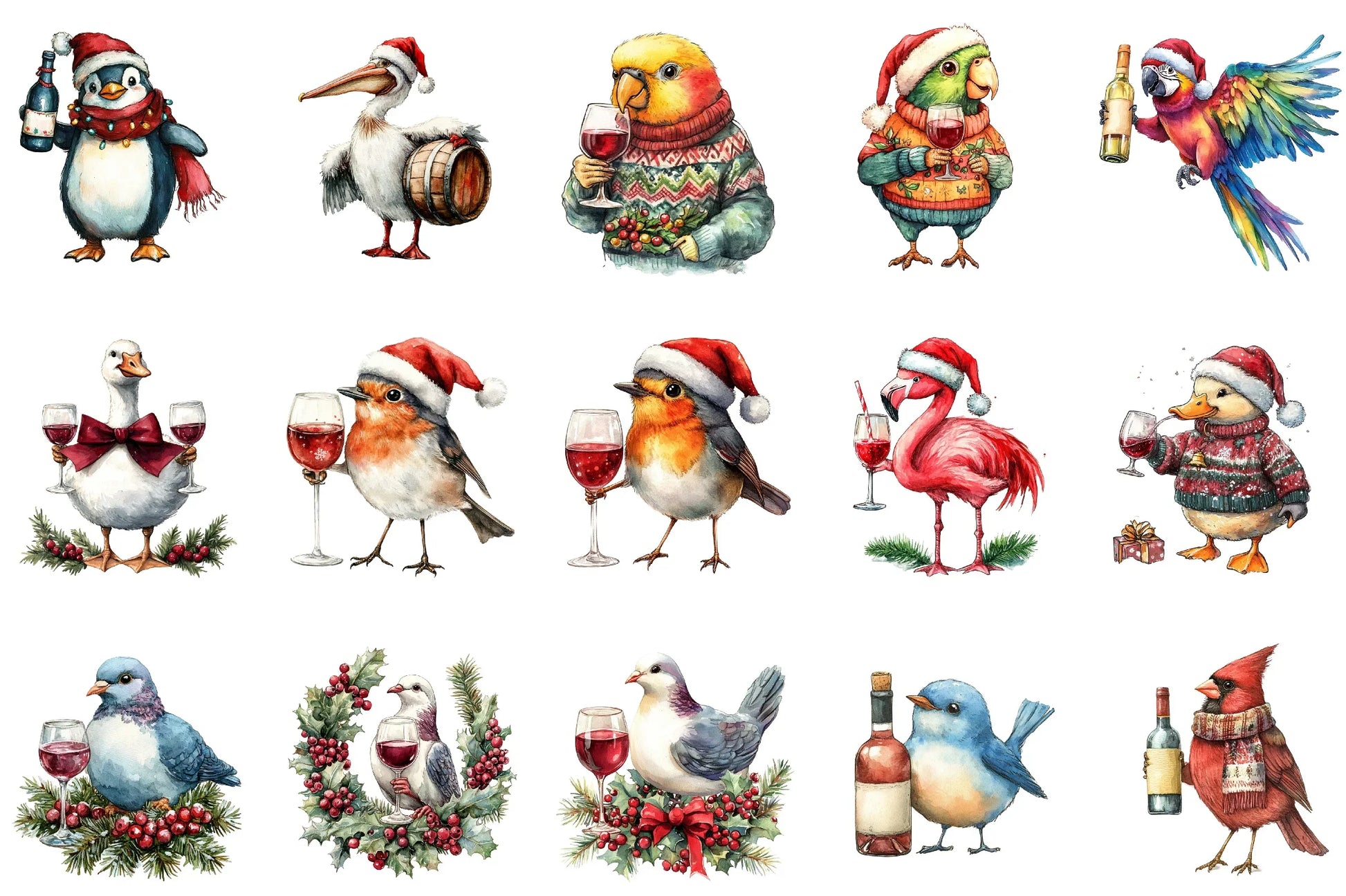 Christmas Funny Bird Wine Clipart Bundle - CraftNest - Digital Crafting and Art