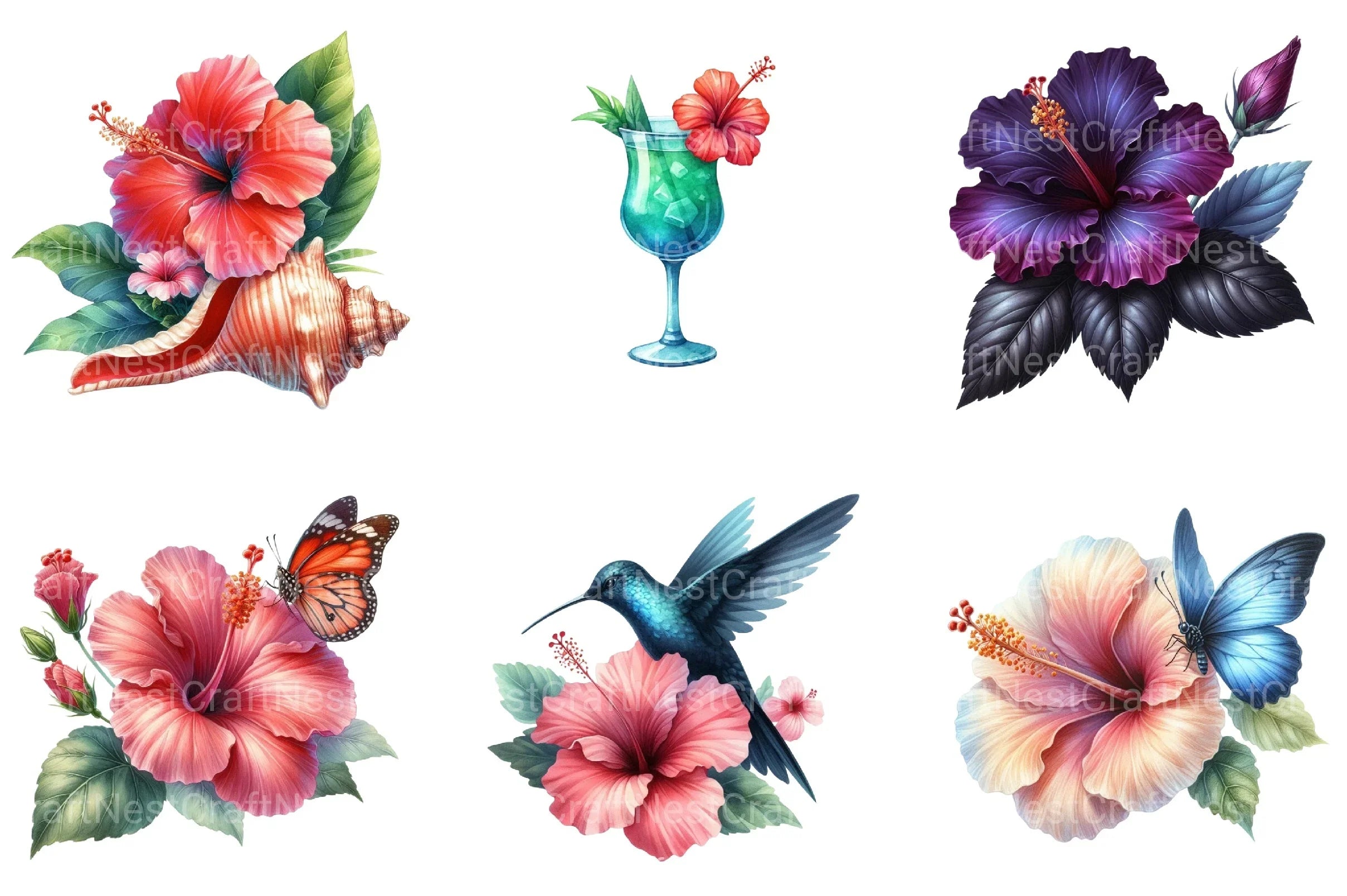 Hibiscus Flower Clipart Bundle 2 - CraftNest - Digital Crafting and Art