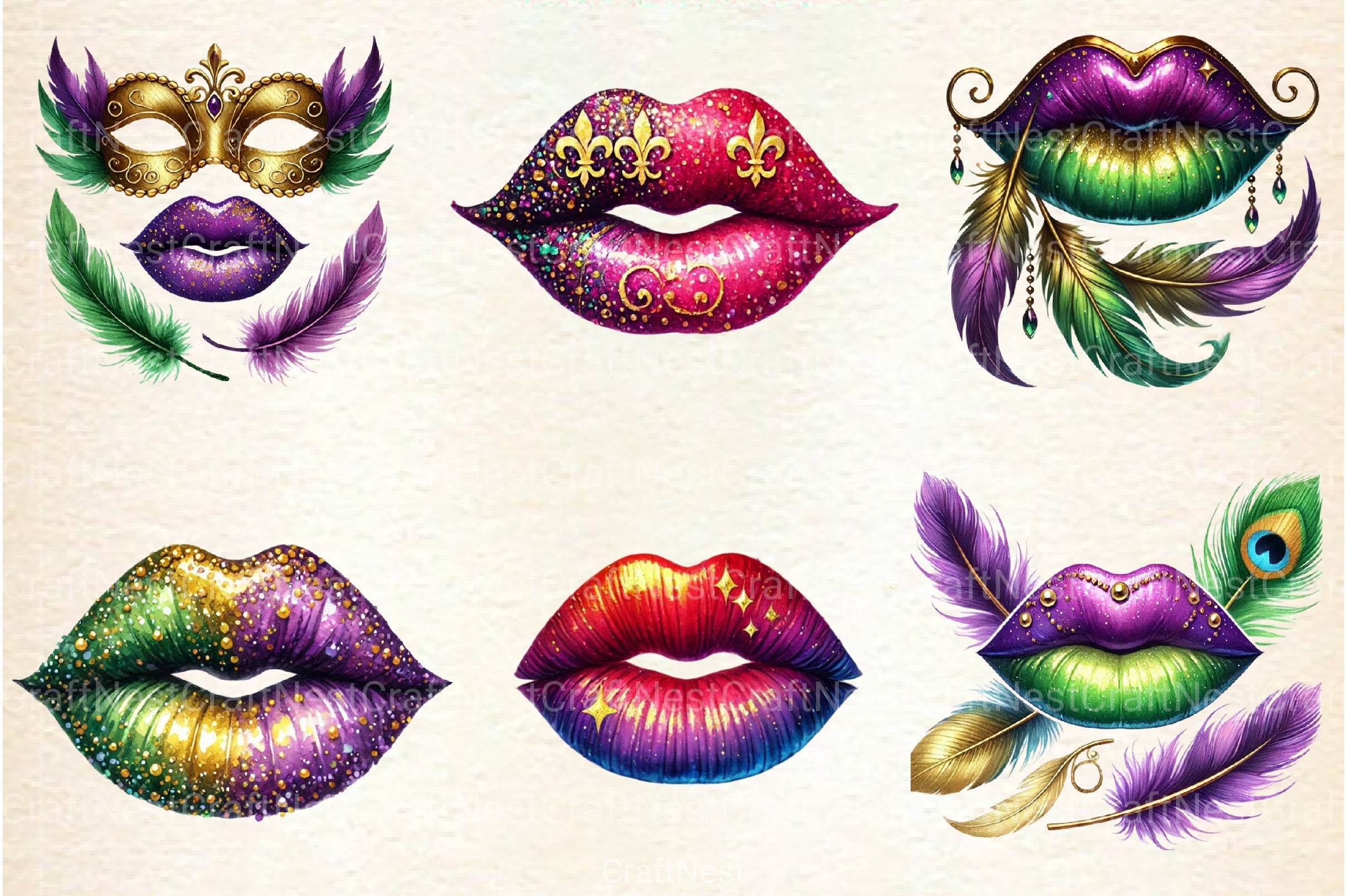 Mardi Gras Lips Clipart Bundle 8 - CraftNest - Digital Crafting and Art