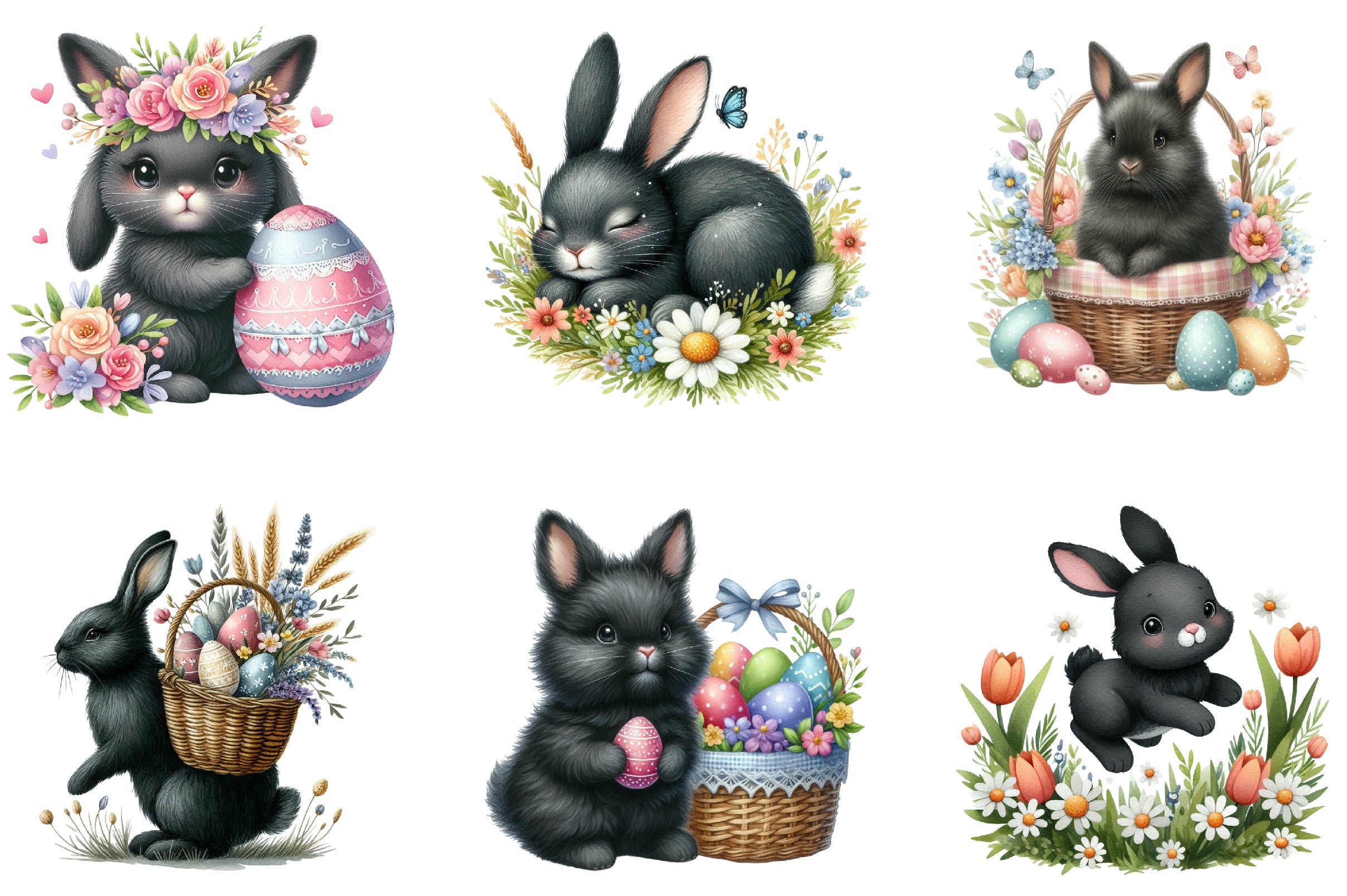 Cute Black Easter Bunny Clipart Bundle