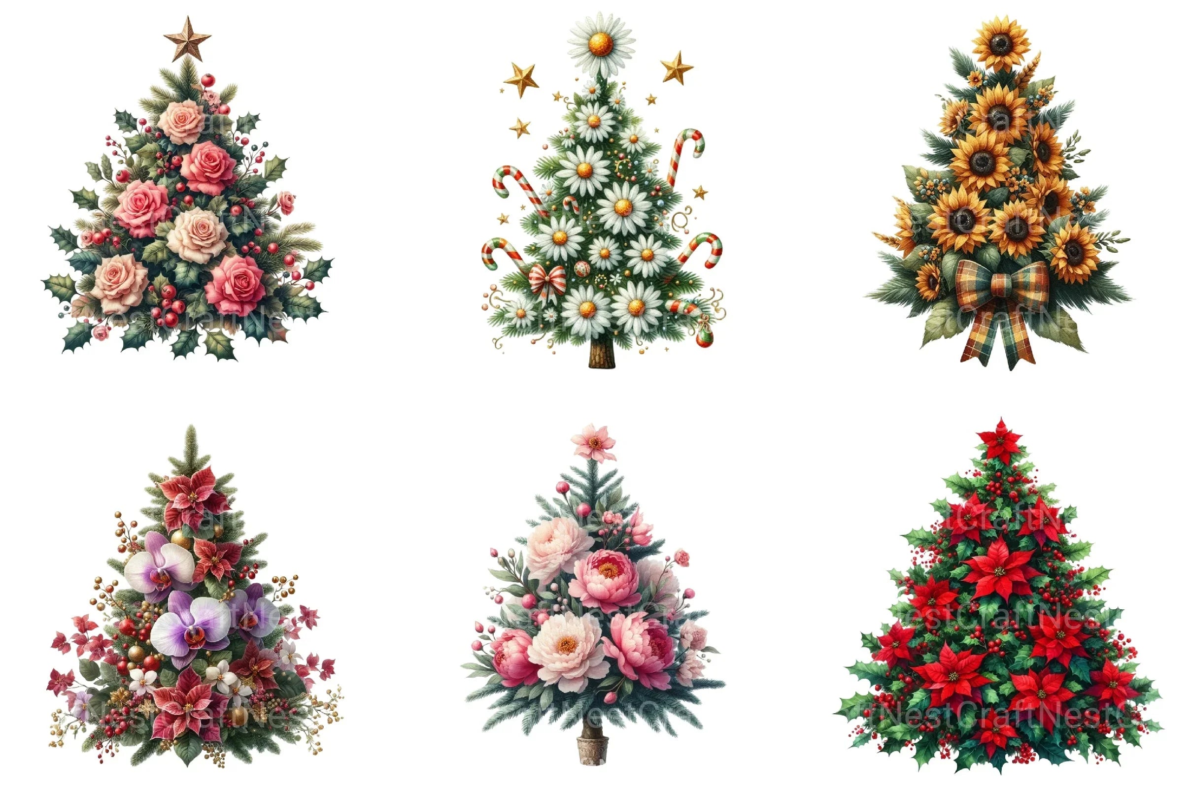 Floral Christmas Tree Clipart Bundle - CraftNest - Digital Crafting and Art