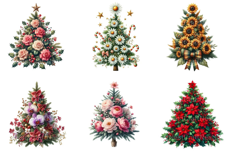 Floral Christmas Tree Clipart Bundle - CraftNest - Digital Crafting and Art