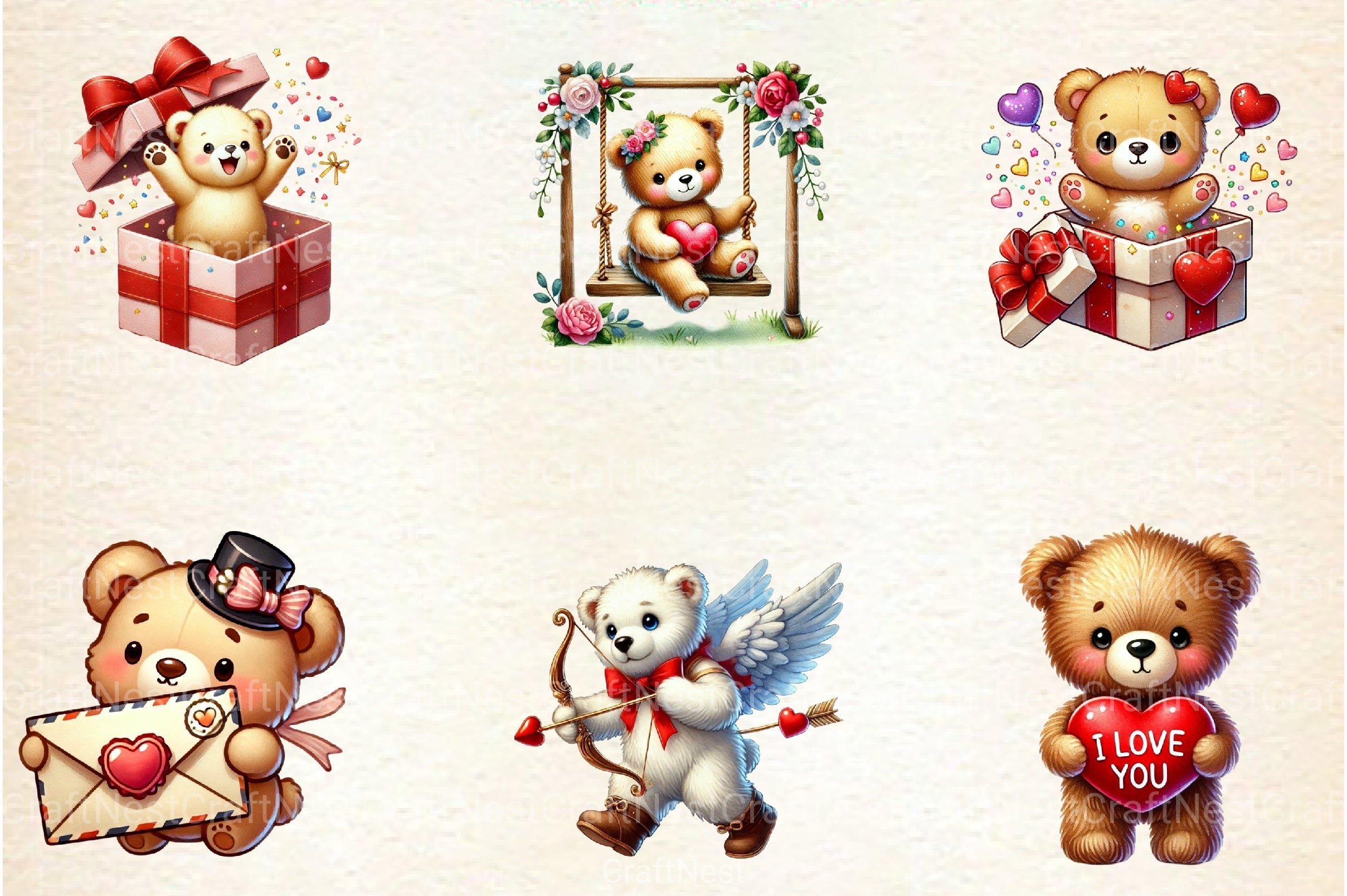 Valentine's Day Love Bear Clipart Bundle 88 - CraftNest - Digital Crafting and Art
