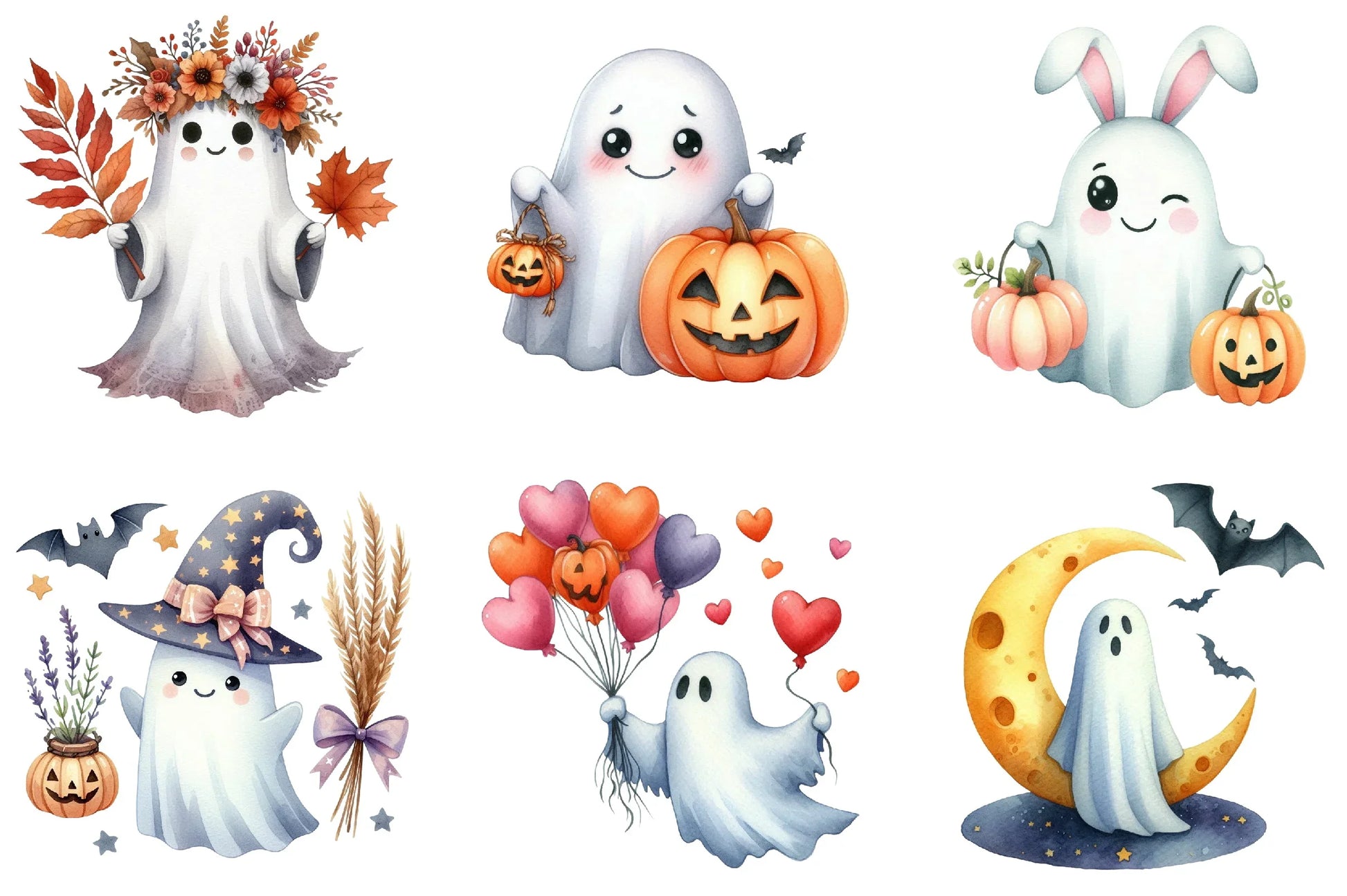 Cute Halloween Ghosts Clipart Bundle - CraftNest - Digital Crafting and Art