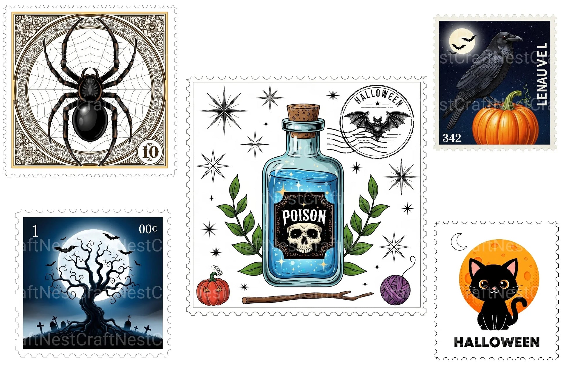 Halloween Postage Stamp Clipart Bundle 2 - CraftNest - Digital Crafting and Art
