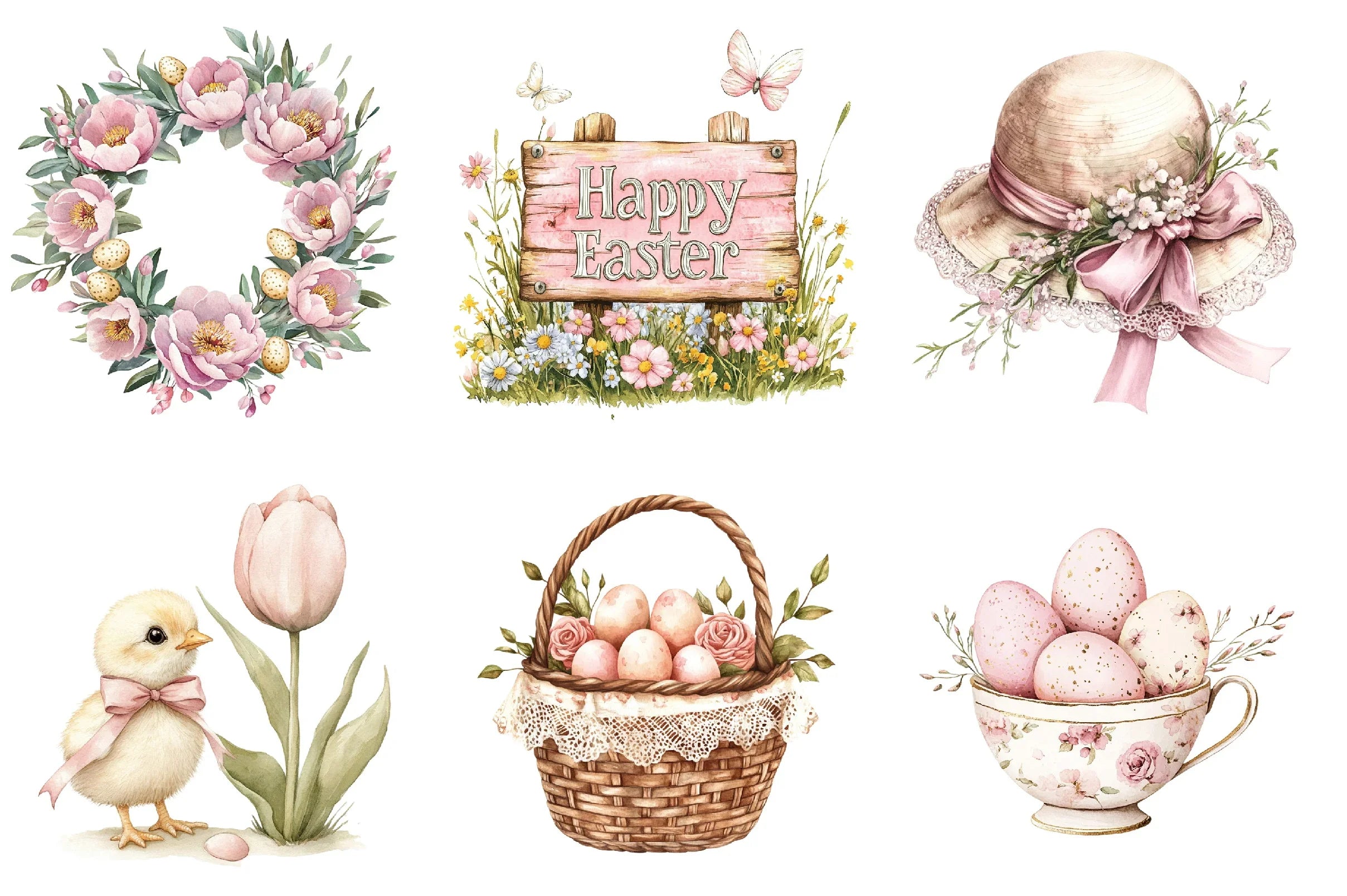 Vintage Dusty Rose Easter Clipart Bundle - CraftNest - Digital Crafting and Art
