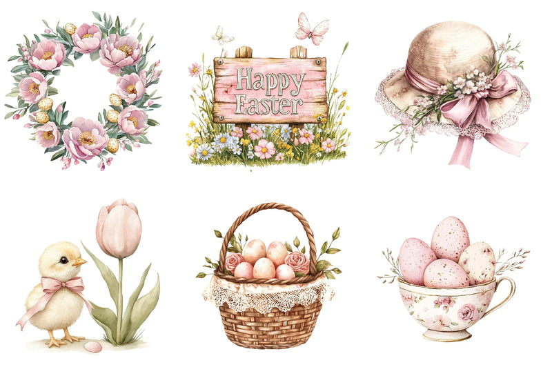 Vintage Dusty Rose Easter Clipart Bundle - CraftNest - Digital Crafting and Art