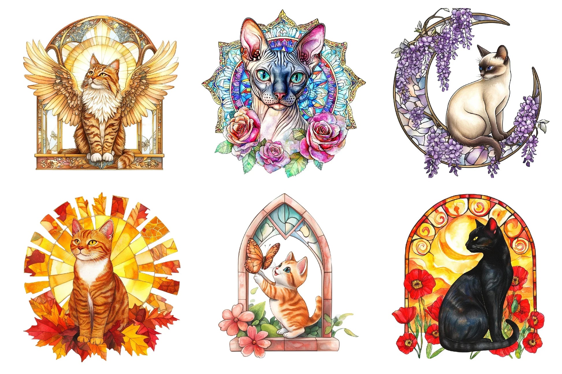 Cat Floral Stained Glass Clipart Bundle - CraftNest - Digital Crafting and Art