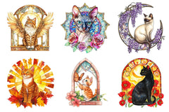 Cat Floral Stained Glass Clipart Bundle - CraftNest - Digital Crafting and Art