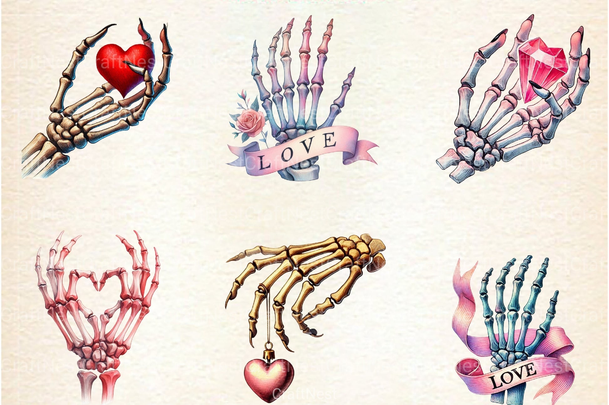 Valentine Skeleton Hand Clipart Bundle 1 - CraftNest - Digital Crafting and Art
