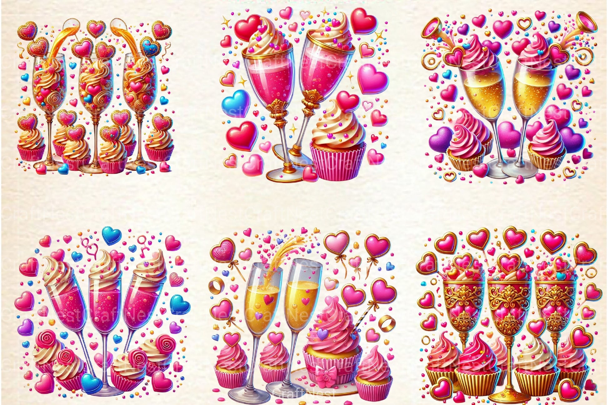 Valentine Wine and Cupcake Clipart Bundle - CraftNest - Digital Crafting and Art