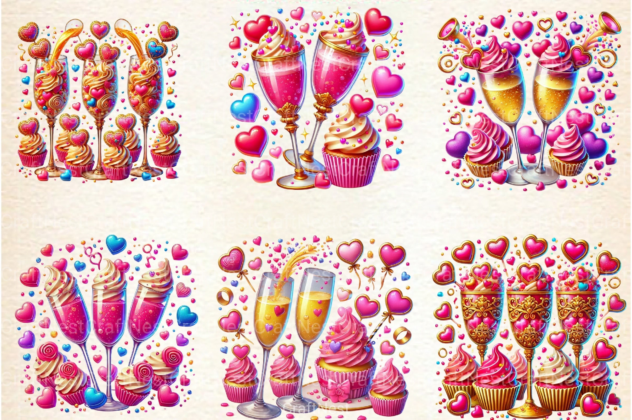 Valentine Wine and Cupcake Clipart Bundle - CraftNest - Digital Crafting and Art