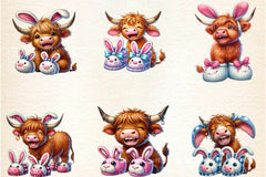 Easter Highland Cow Clipart Bundle 33 - CraftNest - Digital Crafting and Art