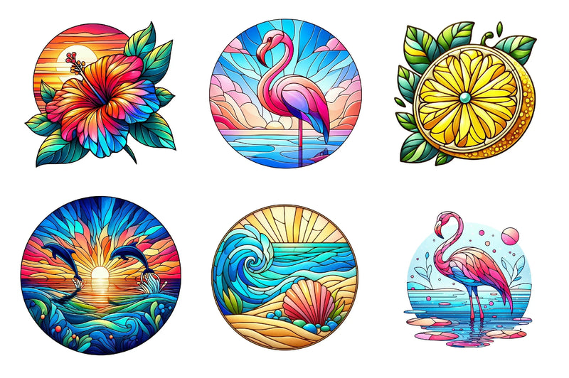 Round Stained Glass Summer Clipart Bundle - CraftNest - Digital Crafting and Art