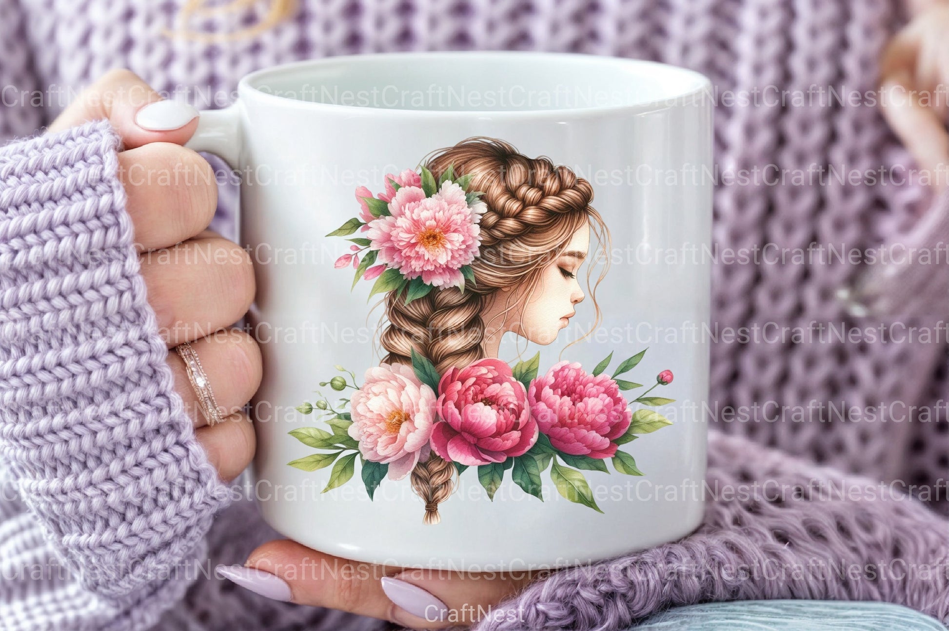 Girl with Peonies Flower Clipart Bundle 3 - CraftNest - Digital Crafting and Art