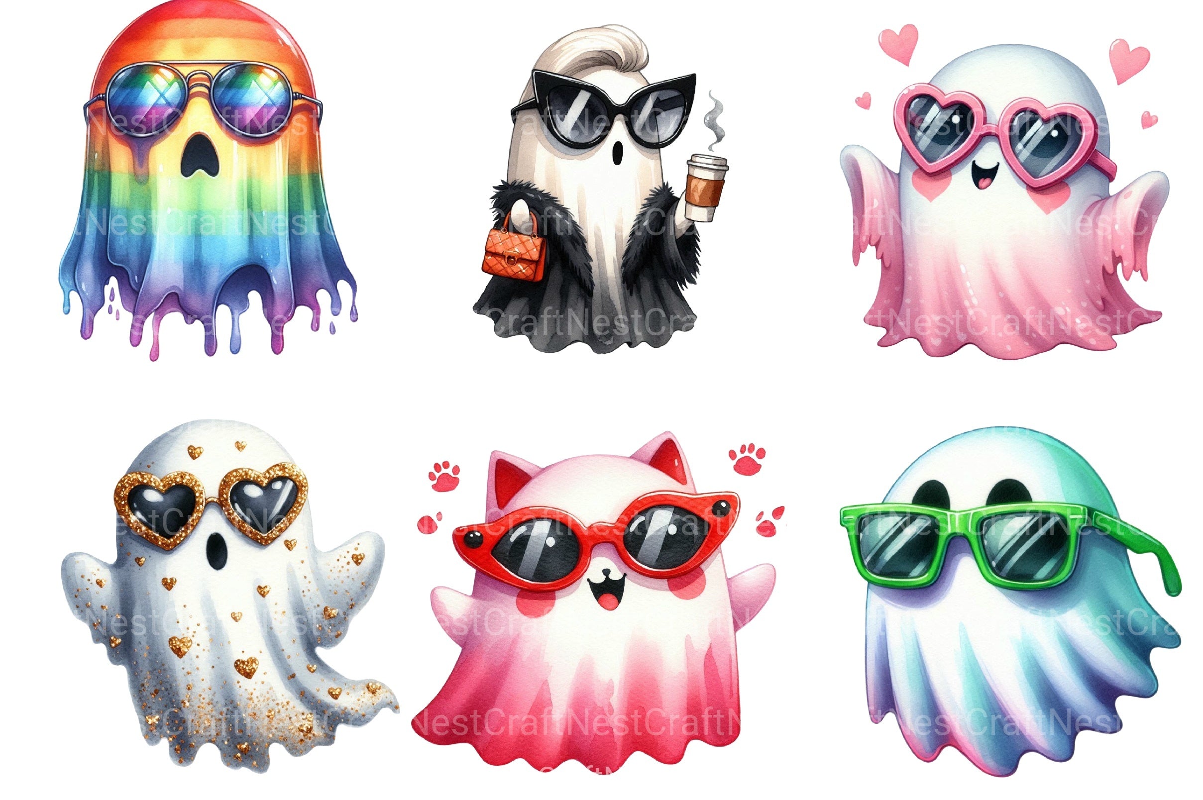 Sassy Shades Ghost Halloween Clipart Bundle - CraftNest - Digital Crafting and Art