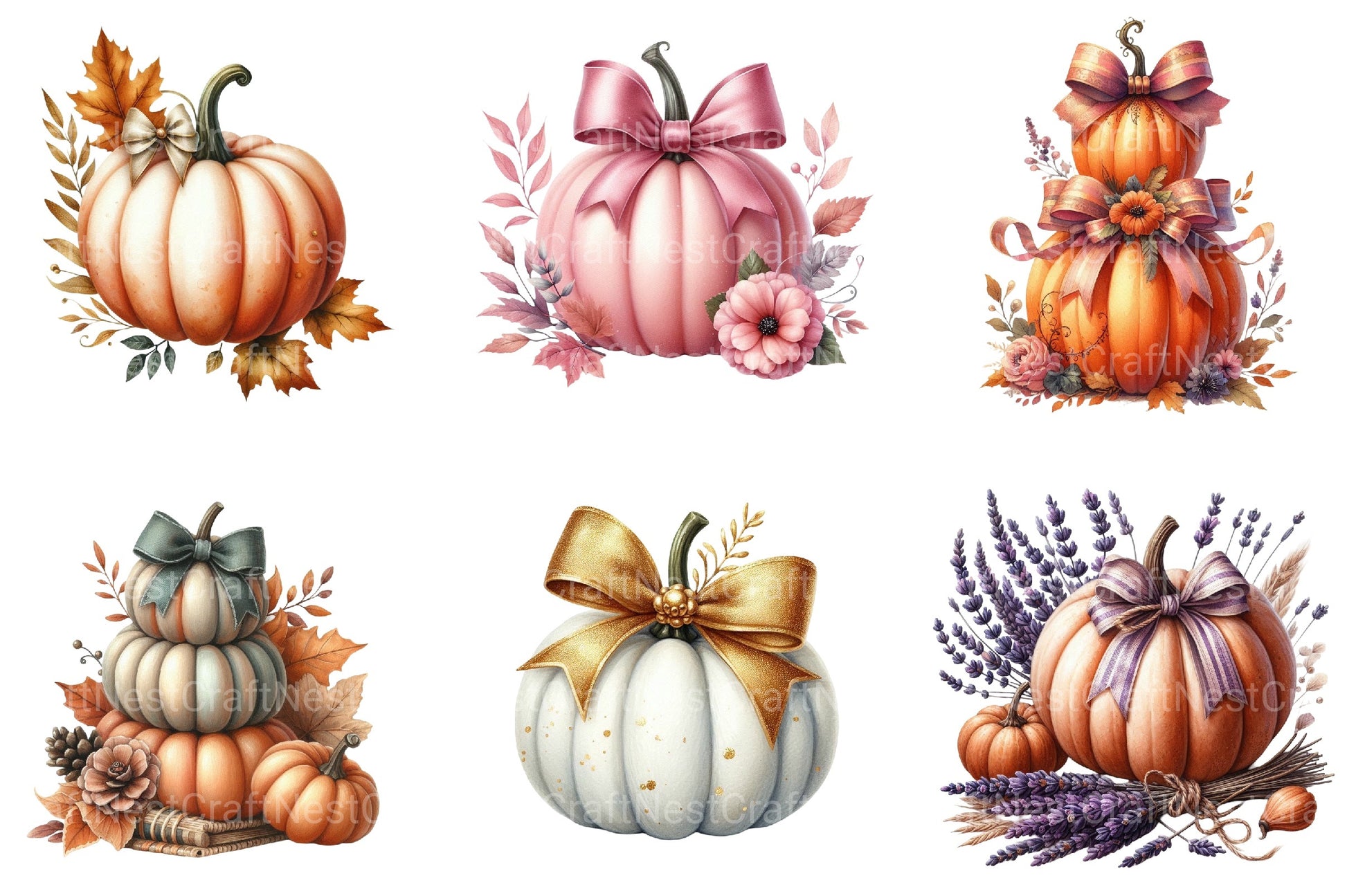 Autumn Pumpkin & Bow Clipart Bundle - CraftNest - Digital Crafting and Art