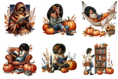 Autumn Black Woman Reading Clipart Bundle - CraftNest - Digital Crafting and Art
