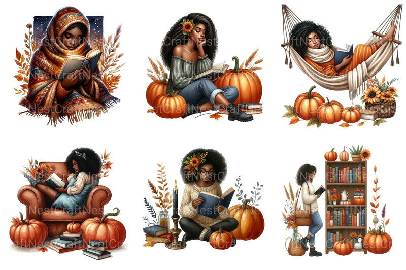 Autumn Black Woman Reading Clipart Bundle - CraftNest - Digital Crafting and Art
