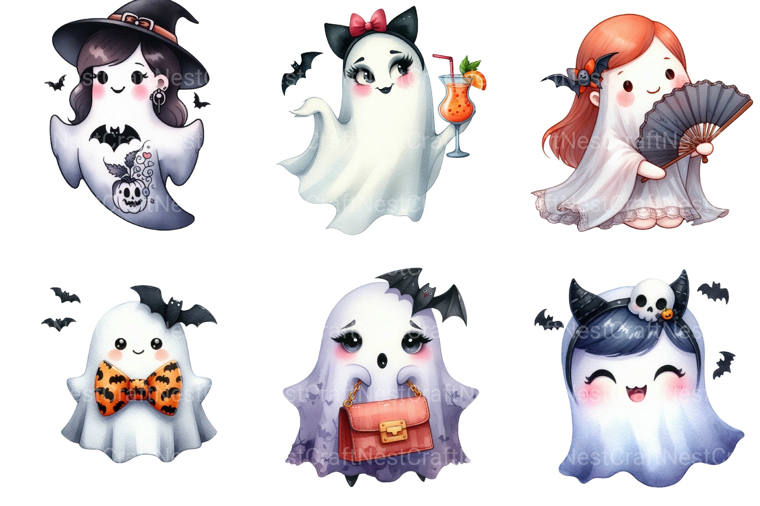 Bat Babe Ghost Halloween Clipart Bundle - CraftNest - Digital Crafting and Art