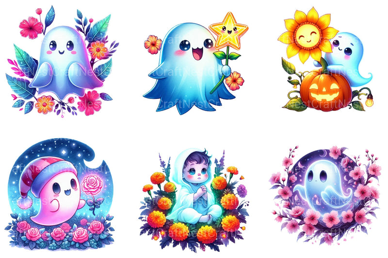 Neon Garden Ghost Halloween Clipart Bundle 33 - CraftNest - Digital Crafting and Art