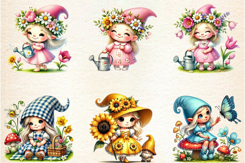 Gnome Girl Spring Clipart Bundle - CraftNest - Digital Crafting and Art