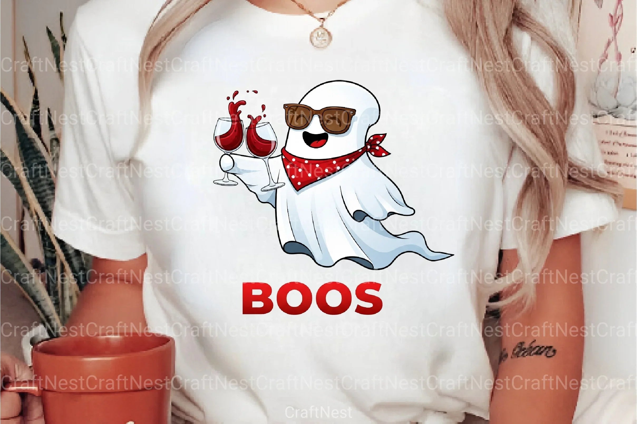 Just Here For The Boos Ghost Wine Halloween T-Shirt Clipart Bundle - CraftNest - Digital Crafting and Art