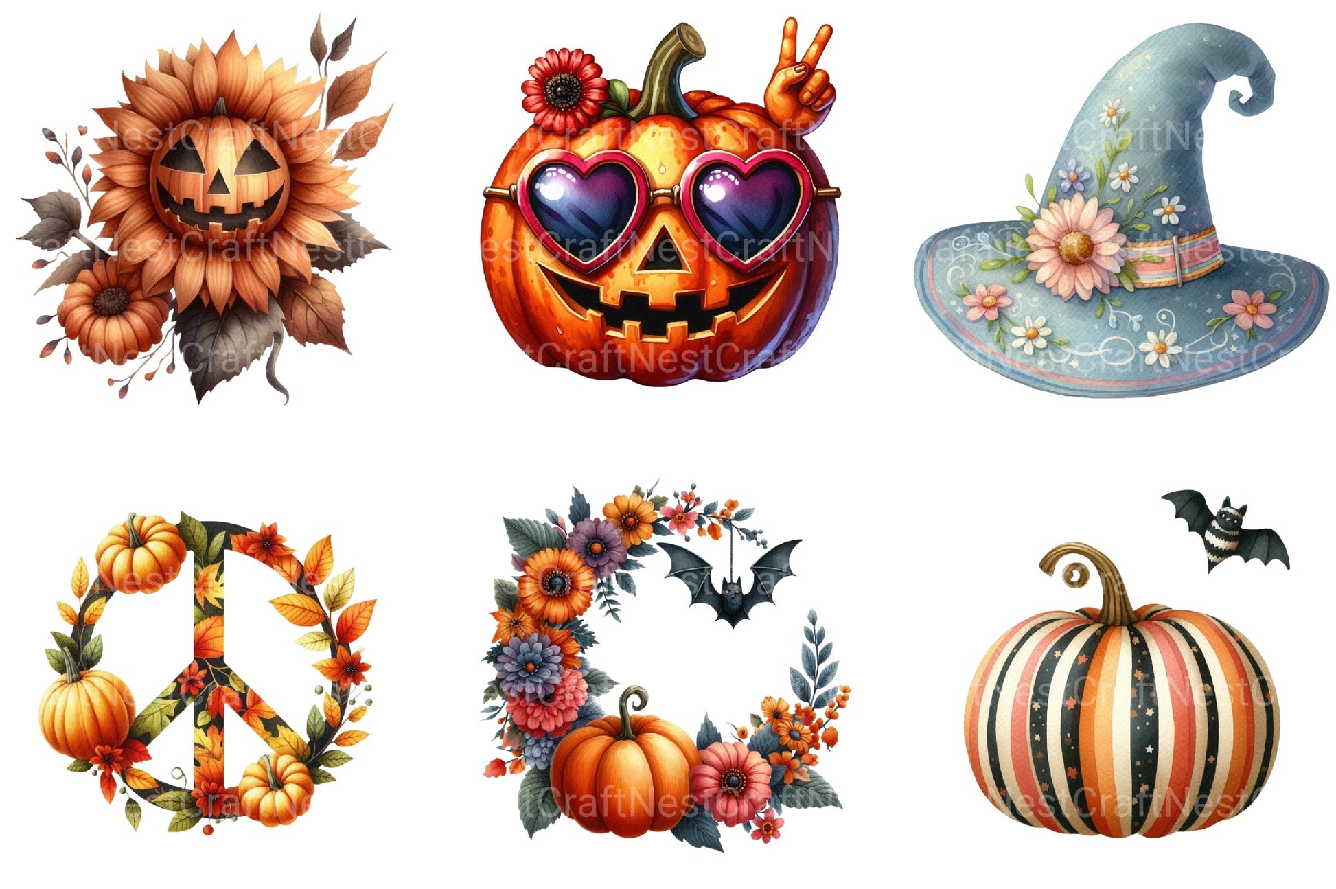 Retro Fall Halloween Clipart Bundle 890 - CraftNest - Digital Crafting and Art
