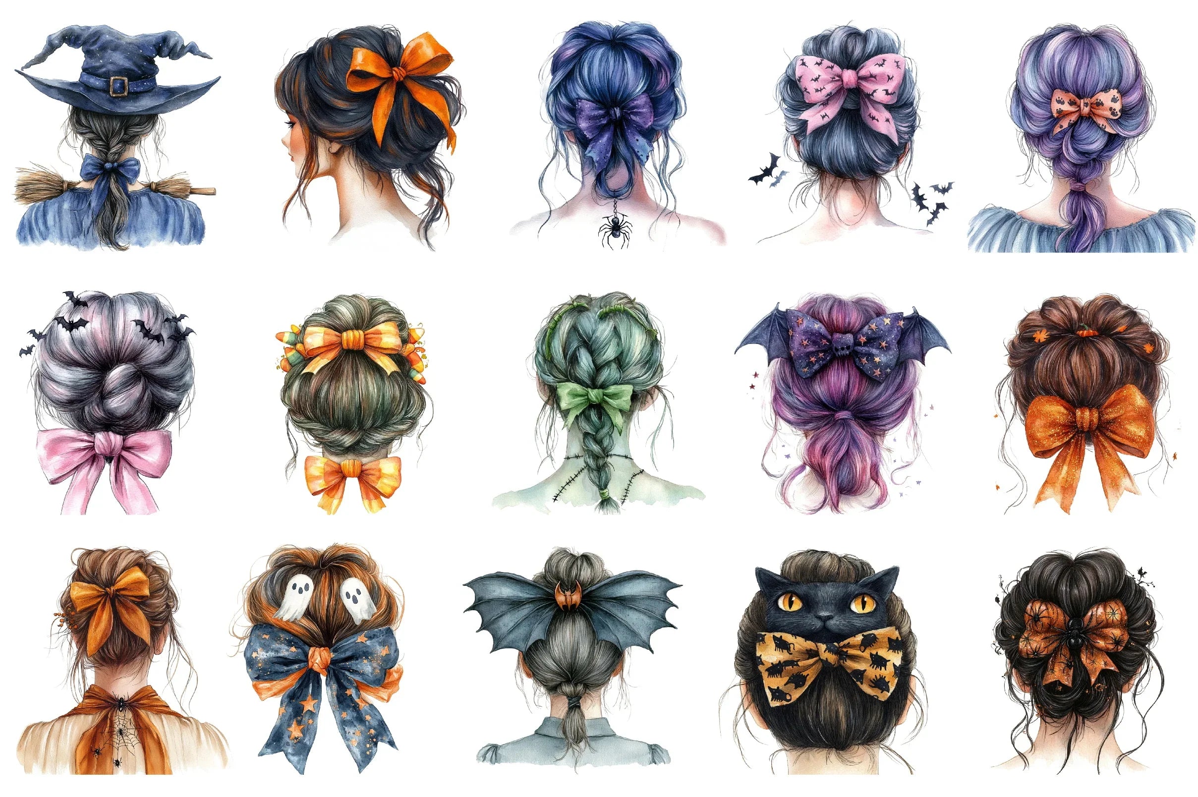Halloween Messy Bun Clipart Bundle - CraftNest - Digital Crafting and Art