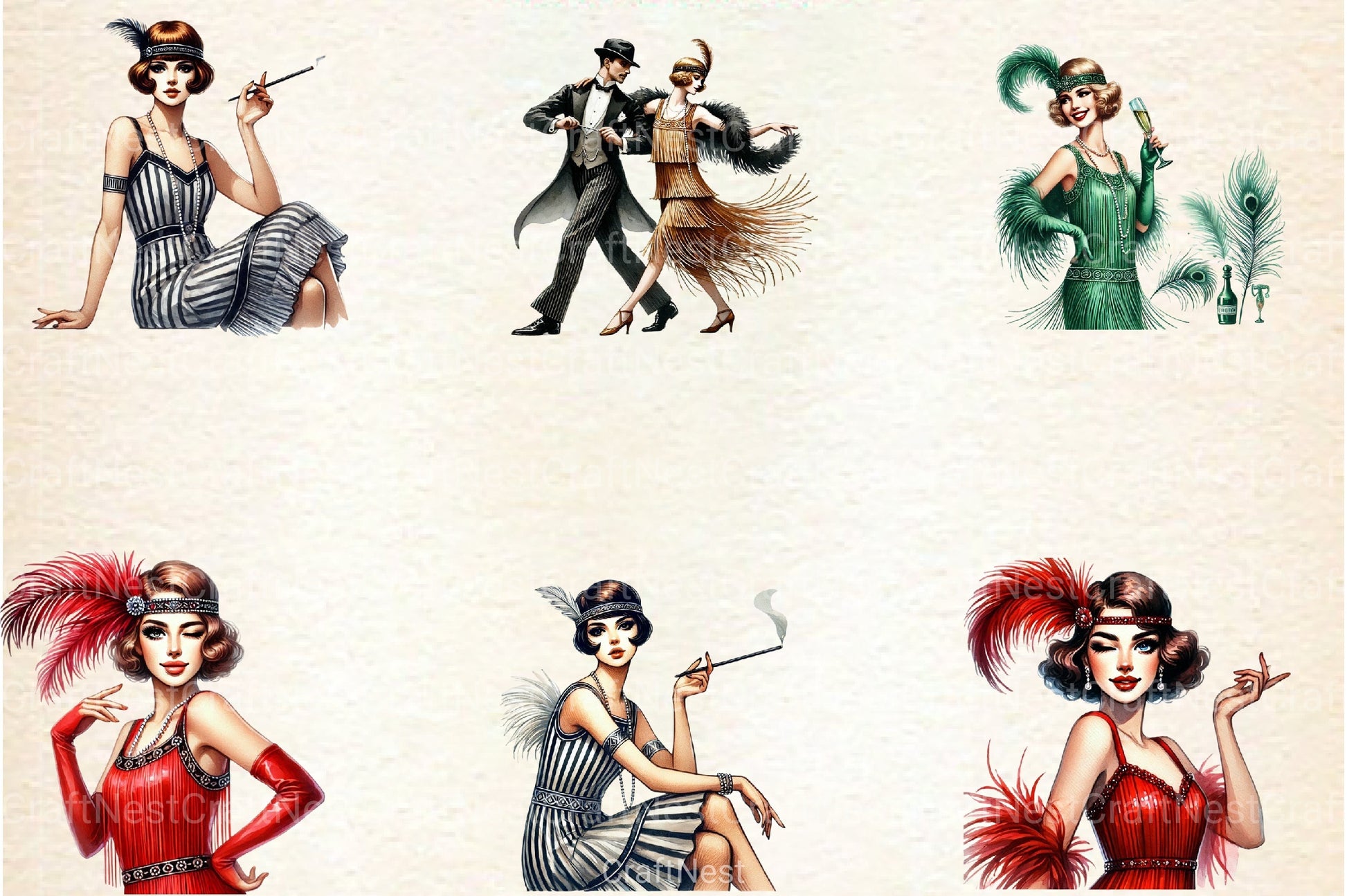 Vintage Flappers Clipart Bundle Set - CraftNest - Digital Crafting and Art