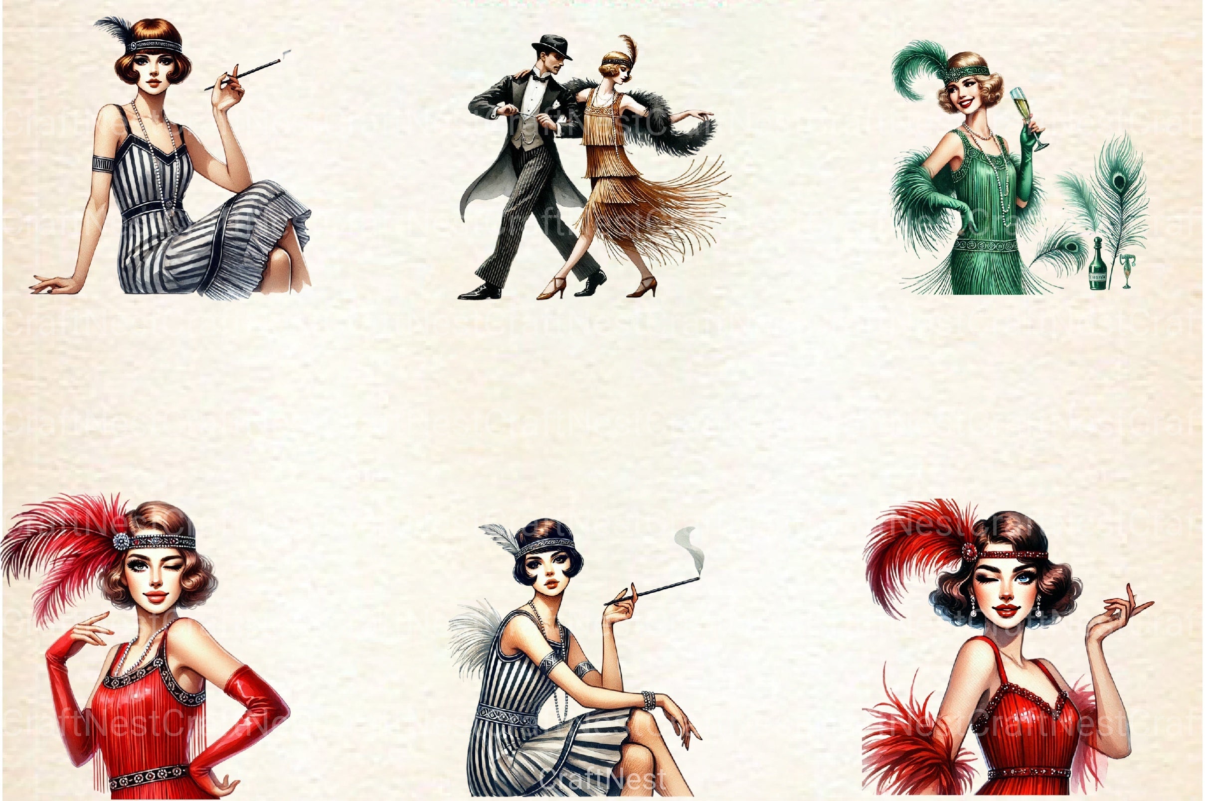 Vintage Flappers Clipart Bundle Set - CraftNest - Digital Crafting and Art