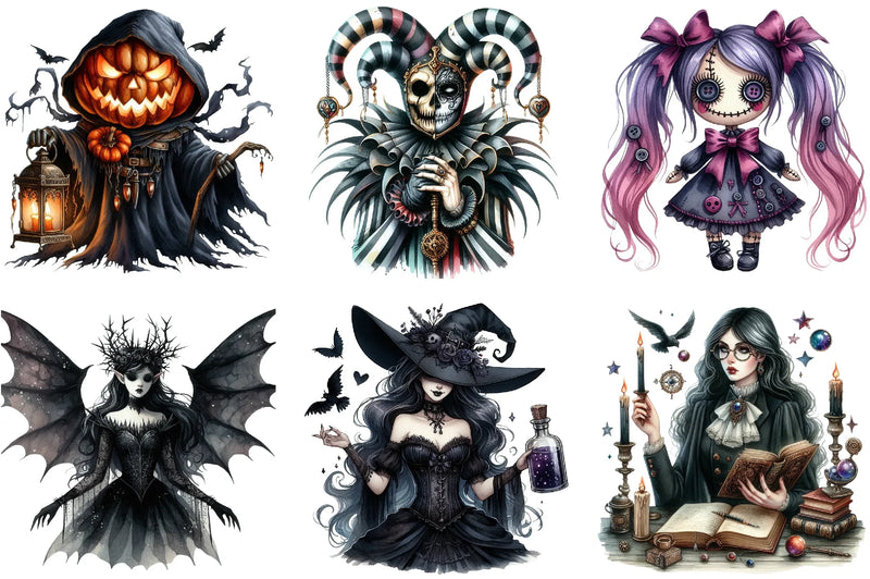 Gothic Halloween Characters Clipart Bundle - CraftNest - Digital Crafting and Art