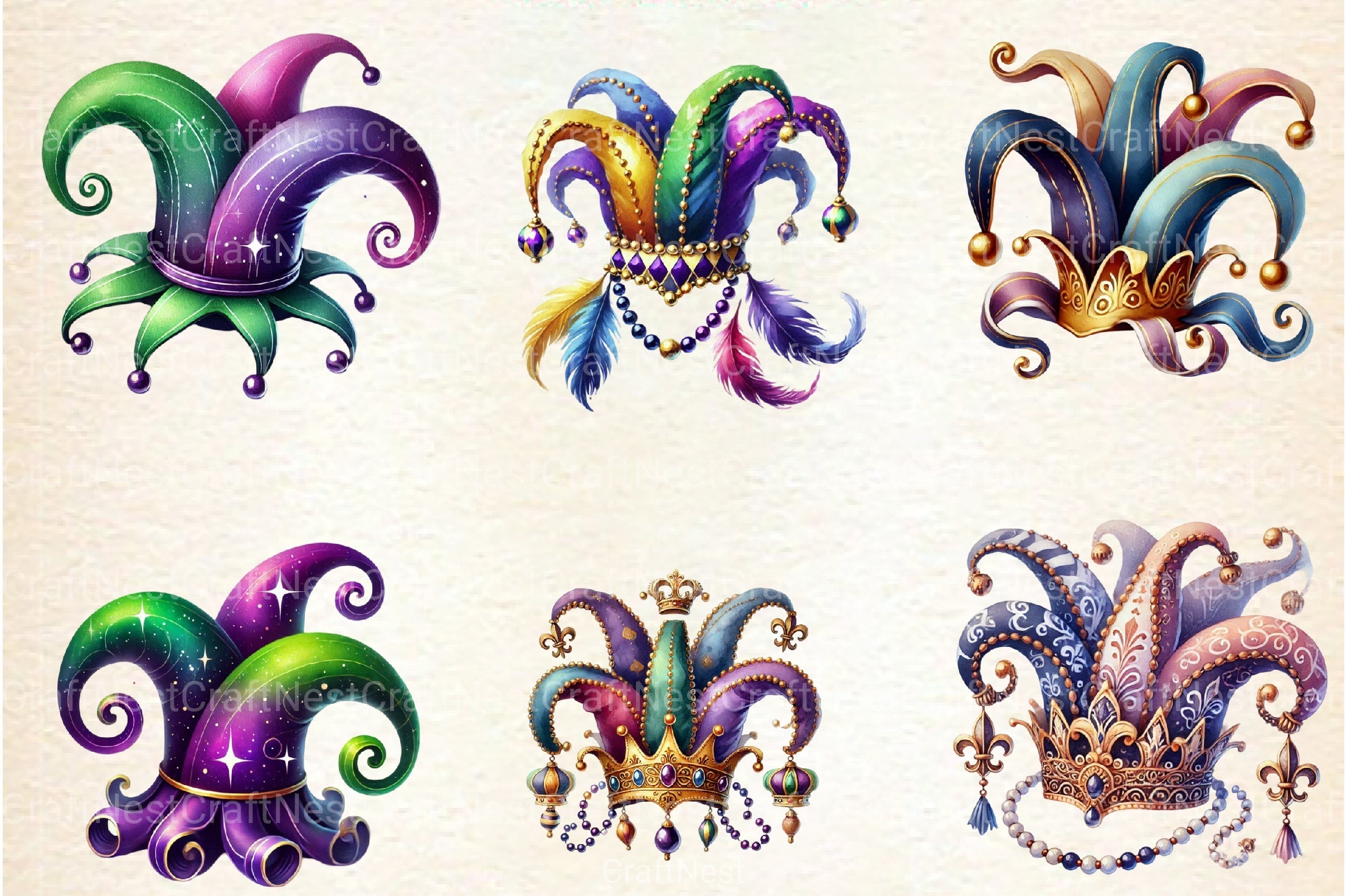 Mardi Gras Jester Hat Clipart Bundle - CraftNest - Digital Crafting and Art