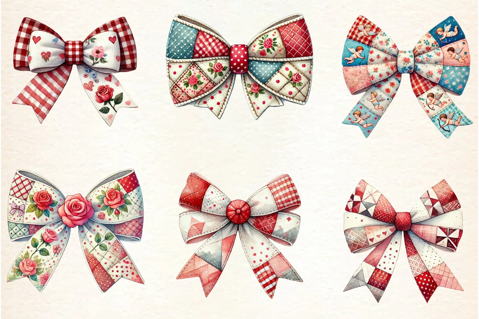 Patchwork Valentine's Day Bow Clipart Bundle - CraftNest - Digital Crafting and Art