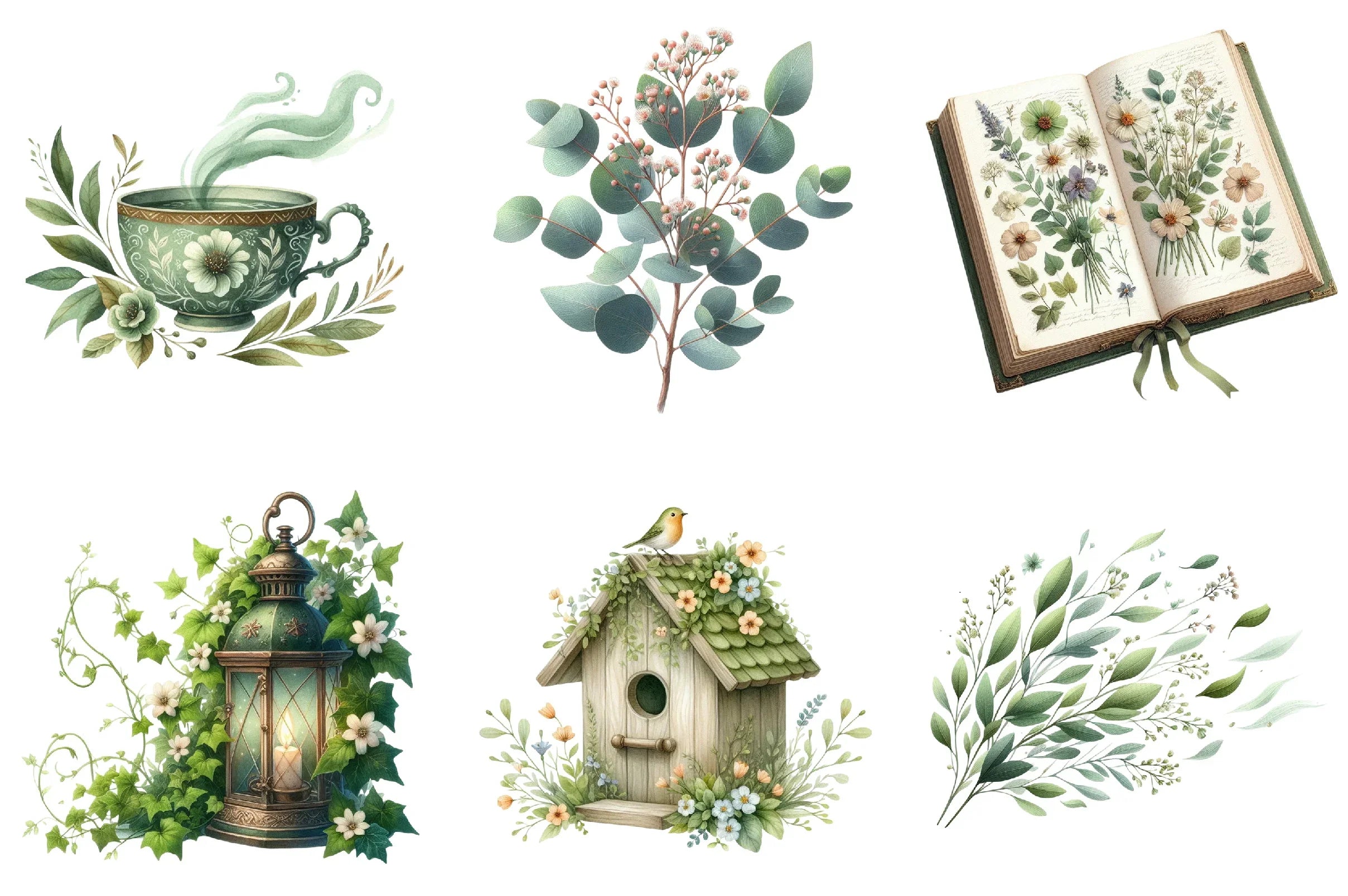 Sage Green Spring Clipart Bundle - CraftNest - Digital Crafting and Art