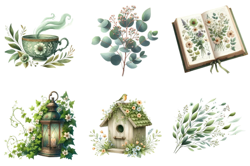 Sage Green Spring Clipart Bundle - CraftNest - Digital Crafting and Art